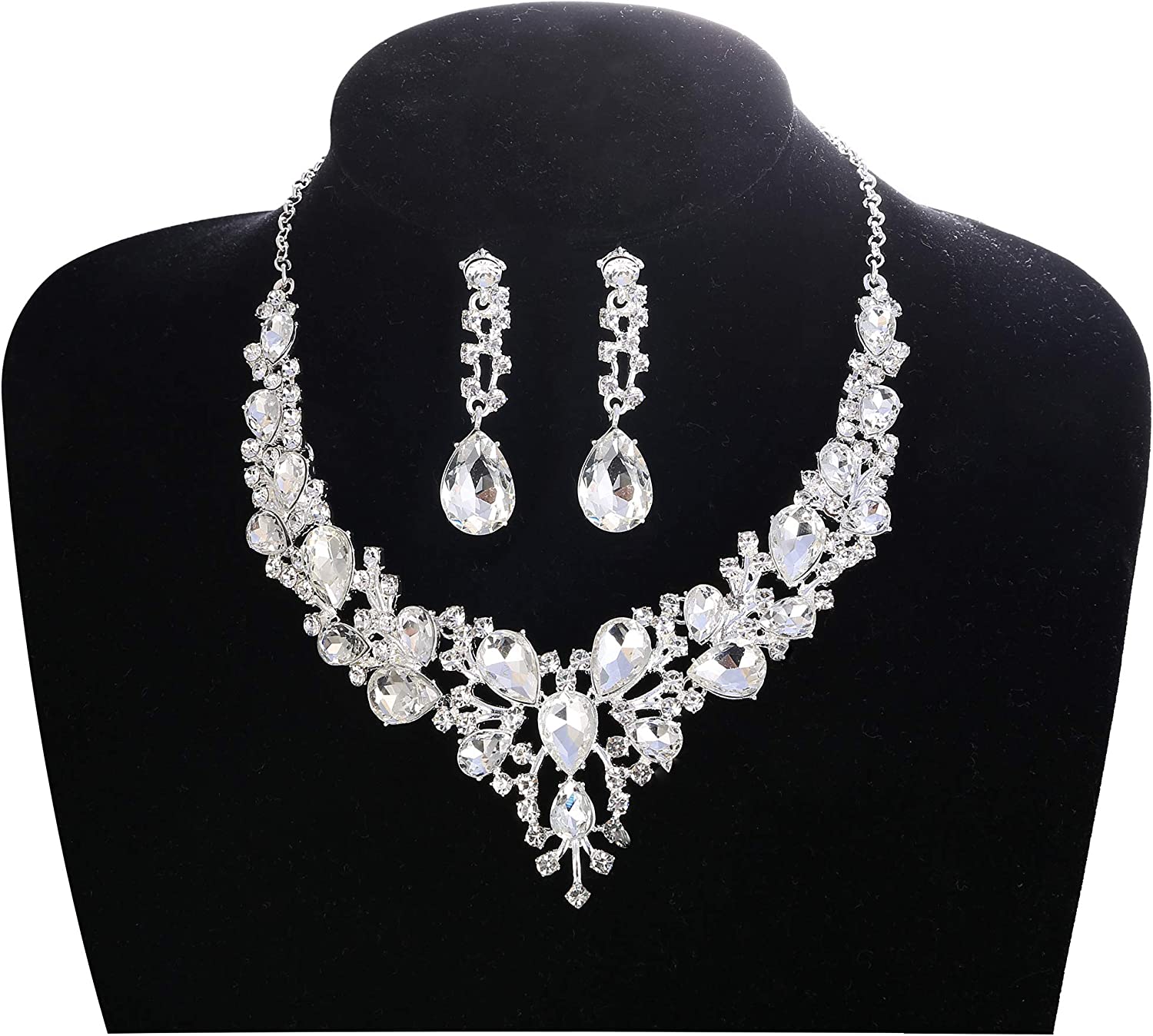 LOYALLOOK Crystal Bridal Jewelry Set for Women Rhinestone Necklace Earrings Bracelet Wedding Bridesmaid Gifts fit with Wedding Dress