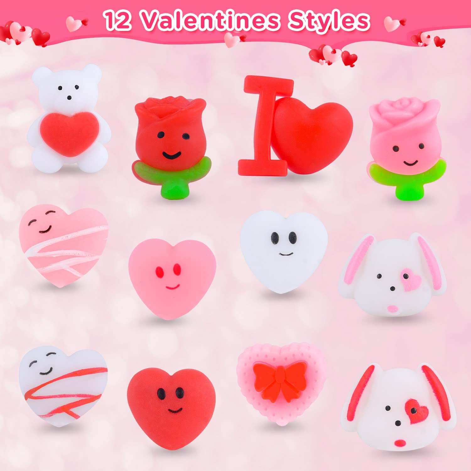 Valentines Day Gifts for Kids-36 Pack Valentines Squishy Toys for Boys Girls, Valentine's Day Decorations Party Favor supplies, Stress Relief Squeeze Toys for Kids, School Classroom Exchange Prizes