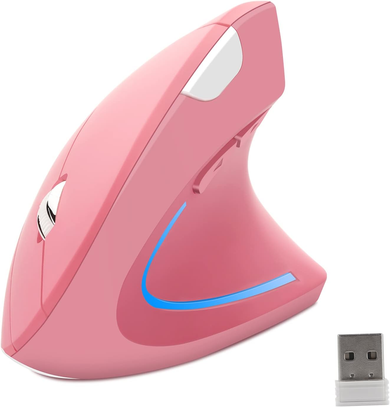 Wireless Mouse Ergonomic Vertical Mouse Ergo High Presion Optical Lightweight Cordless LED Light Cute Wireless Mouse for Laptop Computer Mac Office Girl Boy Adults Gift , 800/1200/1600 DPI, 6 Buttons