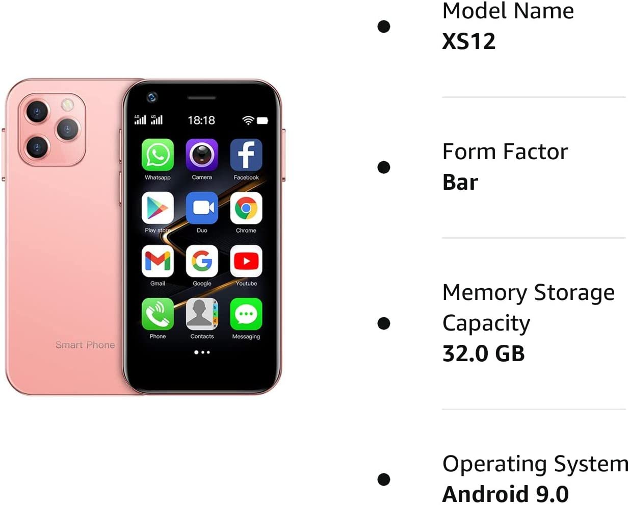 Global Version Soyes XS12 Mini 4G Smartphone 3.0 Inch Dual Sim Ultra Thin Unlocked Card Mobile Phone WiFi Bluetooth Hotspot Student Pocket Cellphone (Pink 32GB)