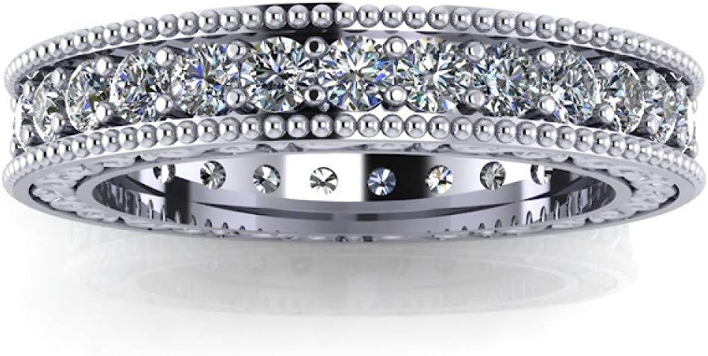 Madina Jewelry 1.00 ct Millgrain Edge Diamond Eternity Wedding Band Ring with Design on The Side in Platinum