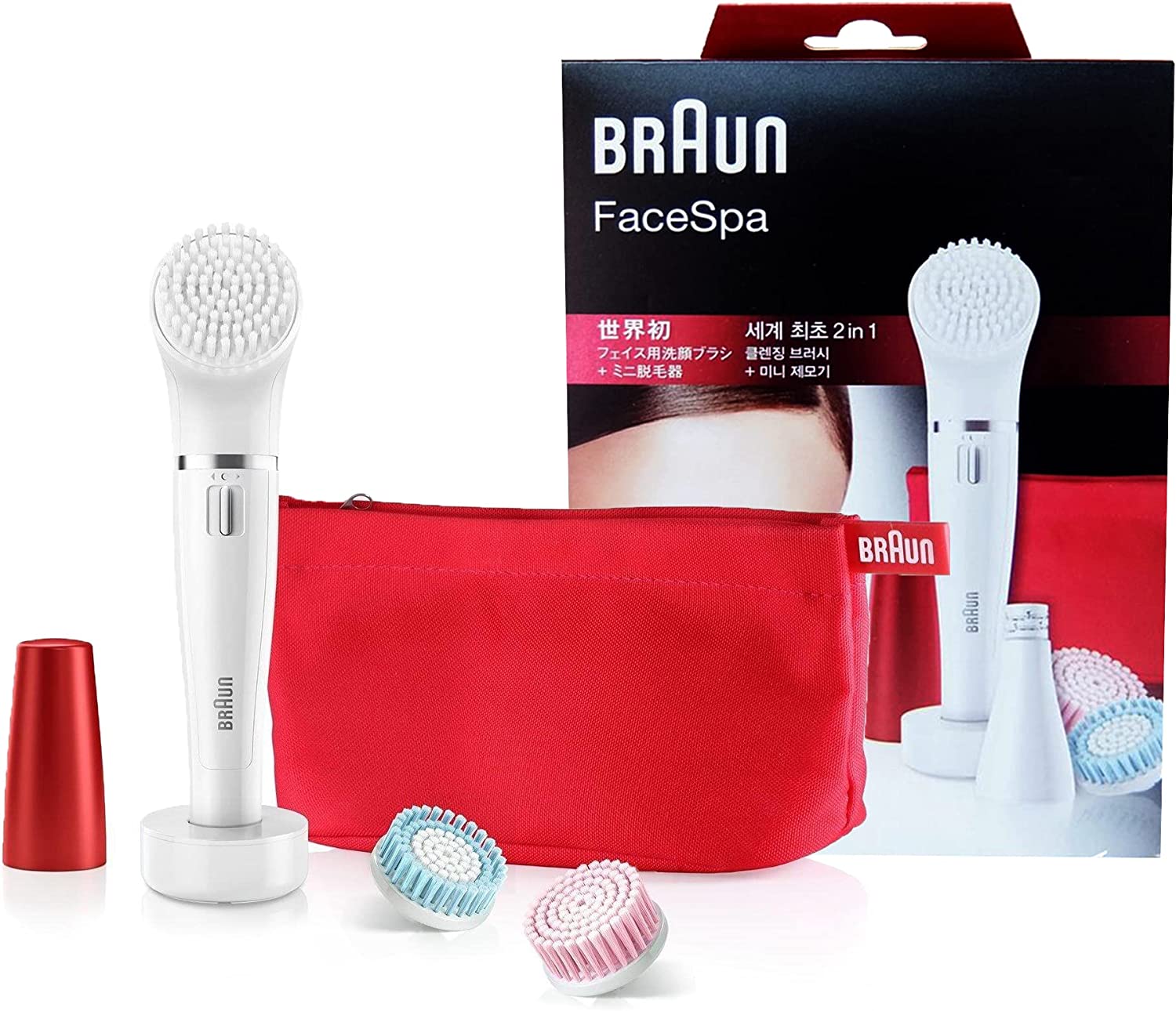 Braun FaceSpa 852 (Japanese Edition) Women's Miniature Epilator, Electric Hair Removal, with 2 Facial Cleansing Brushes, Beauty Pouch and Stand